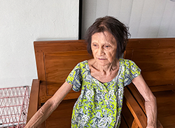 Elderly fragile lady sitting om a chair